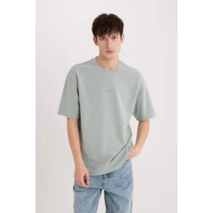 Defacto D5508 Gri Boxy Fit Bisiklet Yaka Baskılı Kısa Kollu Ağır Kumaş Tişört