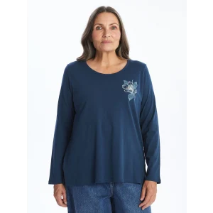LCW Grace İNDİGO Bisiklet Yaka Nakışlı Kadın Bluz