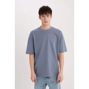 Defacto X3926 Gri Oversize Geniş Kalıp Bisiklet Yaka Kısa Kollu Ağır Kumaş Tişört