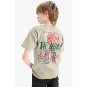 Defacto E3119 Yeşil Erkek Çocuk Jurassic World Bisiklet Yaka Sırt Baskılı Kısa Kollu Tişört