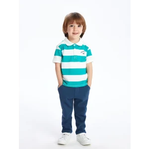 LCW Kids EKRU Polo Yaka Kısa Kollu Çizgili Erkek Bebek Tişört ve Pantolon 2li Takım
