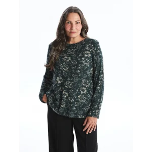 LC WAIKIKI HAKİ Bisiklet Yaka Desenli Uzun Kollu Kadın Bluz