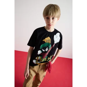 Defacto E3108 Siyah Erkek Çocuk Looney Tunes Bisiklet Yaka Kısa Kollu Tişört