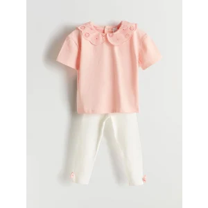 LCW baby PEMBE Bebe Yaka Nakışlı Kız Bebek Bluz ve Tayt 2li