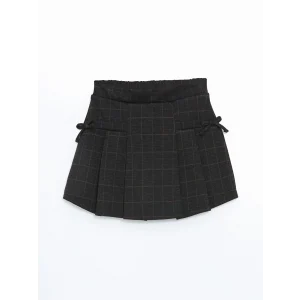 LCW Kids Gri Beli Lastikli Ekose Kız Çocuk Şort Etek