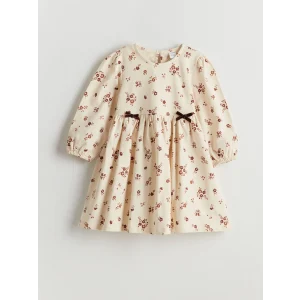 LCW Kids Ekru Çiçekli Kız Çocuk 2 İplik Elbise