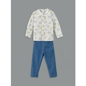 LCW baby Ekru Hakim Yaka Erkek Bebek Gömlek ve Pantolon 2li