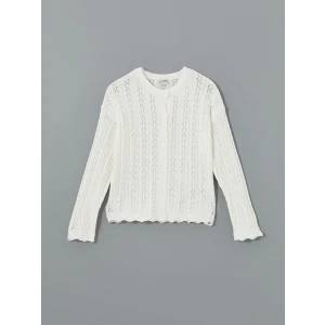 LCW Kids Ekru Bisiklet Yaka Ajurlu Kız Çocuk Triko Hırka