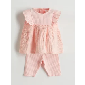 LCW baby Pembe Bisiklet Yaka Kız Bebek Bluz ve Tayt 2li