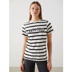 LCW Vision Bej Bisiklet Yaka California Baskılı Kadın Tişört