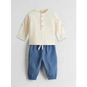 LCW baby Ekru Düğmeli Erkek Bebek Tişört ve Pantolon 2li