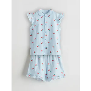 LCW baby Ekru Kiraz Baskılı Kız Bebek Şortlu Pijama Takım