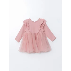 LCW baby Pembe Bisiklet Yaka Kız Bebek Tütü Elbise