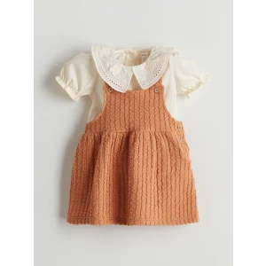 LCW baby Kahverengi Nakışlı Kız Bebek Bluz ve Elbise 2li