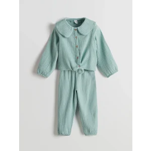 LCW Kids Yeşil Bebe Yaka Kız Çocuk Gömlek ve Pantolon 2li