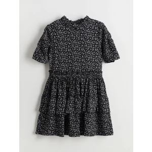LCW Kids Siyah Bisiklet Yaka Çiçekli Kız Çocuk Elbise