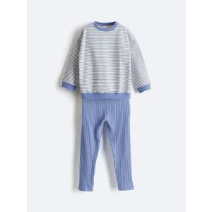 LCW baby Mor Çizgili Kız Bebek Sweatshirt ve Tayt 2li