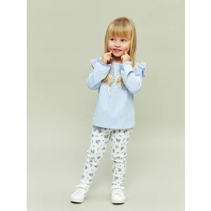 LCW baby Mavi Kurdele Detaylı Kız Bebek Bluz ve Tayt 2li