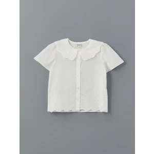 LCW Kids Ekru Bebe Yaka Fisto Detaylı Kız Çocuk Gömlek