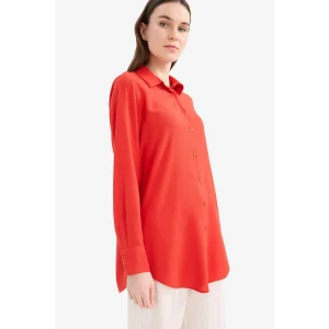 Defacto Z3538 Kırmızı Regular Fit Basic Düz Uzun Kollu Tesettür Gömlek Tunik