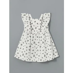 LCW Kids Ekru Kare Yaka Keten Kız Çocuk Elbise