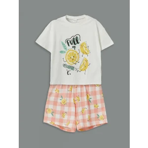 LCW Kids Ekru Bisiklet Yaka Kız Çocuk Şortlu Pijama Takımı