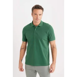 Defacto C1293 Yeşil %100 Pamuk Regular Fit Kısa Kollu Basic Düz Pike Kumaş Polo Tişört