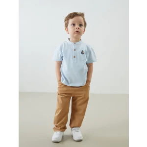 LCW baby Mavi Hakim Yaka Baskılı Erkek Bebek Tişört ve Pantolon 2li