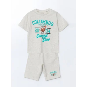 LCW Kids Beyaz Bisiklet Yaka Baskılı Erkek Çocuk Tişört ve Şort 2li