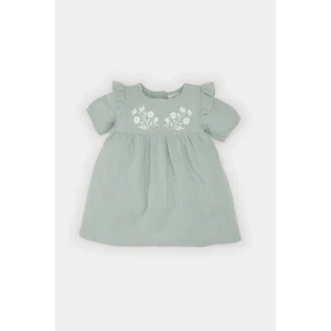 Defacto E5815 Yeşil Kız Bebek Kısa Kollu Flamlı Poplin Elbise