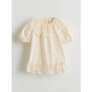 LCW Kids Ekru Kız Çocuk Dantel Yaka Pamuklu Bluz