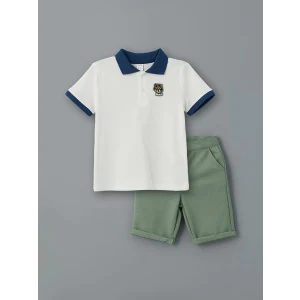 LCW Kids Ekru Polo Yaka Nakışlı Erkek Çocuk Tişört ve Şort 2li