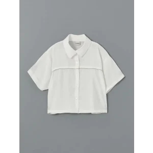 LCW Kids Ekru Kısa Kollu Kız Çocuk Crop Gömlek