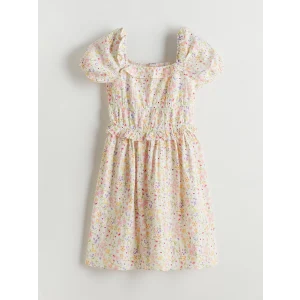 LCW Kids Yeşil Kare Yaka Çiçekli Kız Çocuk Elbise