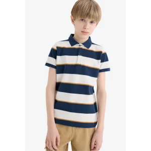 Defacto D7826 Lacivert Erkek Çocuk Çizgili Pike Kısa Kollu Polo Tişört