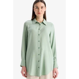 Defacto Z3538 Yeşil Regular Fit Basic Düz Uzun Kollu Tesettür Gömlek Tunik