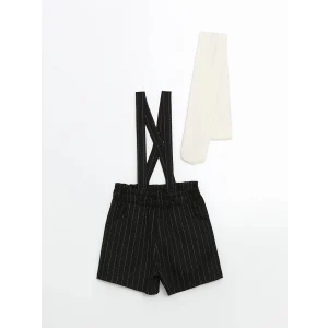 LCW Kids Siyah Çizgili Askılı Kız Çocuk Şort ve Külotlu Çorap 2li