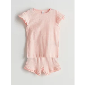 LCW baby Pembe Bisiklet Yaka Kız Bebek Şortlu Pijama Takımı