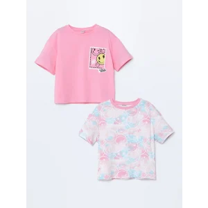 LCW Kids Pembe Bisiklet Yaka Kız Çocuk Tişört 2li