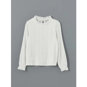 LCW Kids Ekru Bisiklet Yaka Fisto Detaylı Kız Çocuk Tişört