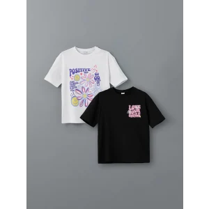 LCW Kids BEYAZ Bisiklet Yaka Kız Çocuk Tişört 2li