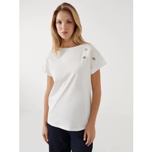 LCWAIKIKI Classic Ekru Bisiklet Yaka Nakışlı Kadın Tişört
