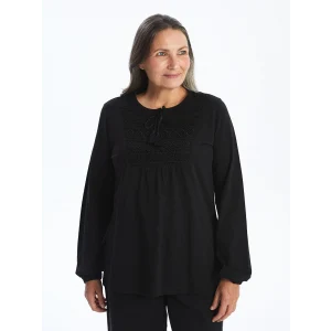 LCW Grace Siyah Bağlamalı Yaka Nakışlı Kadın Bluz