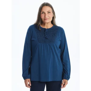 LCW Grace Petrol Bağlamalı Yaka Nakışlı Kadın Bluz