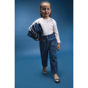 Defacto E7830 Mavi Kız Bebek Paperbag Çiçekli Jean Pantolon