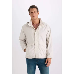 Defacto D6305 Bej Regular Fit Kapüşonlu Fermuarlı Cepli Mevsimlik Baharlık Yağmurluk