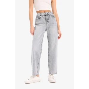 Defacto E8013 Gri Straight Fit Yüksek Bel Kısa Paça Jean Yıkamalı Pantolon