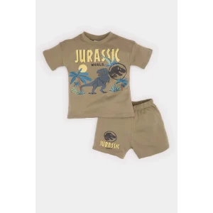 Defacto E6922 Haki Erkek Bebek Jurassic World 2li Takım Kısa Kollu Tişört Beli Lastikli Şort
