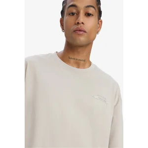 Defacto E2582 Bej DeFactoFit Oversize Geniş Kalıp Bisiklet Yaka Baskılı Sporcu Kısa Kollu Tişört