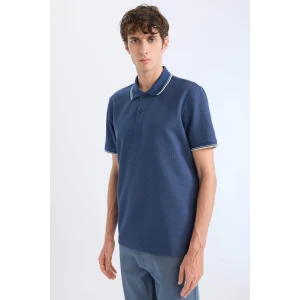 Defacto D7932 İndigo Regular Fit Kısa Kollu Waffle Polo Tişört
